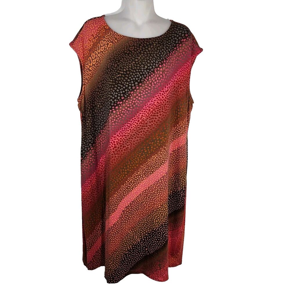 Chico's Womens Dress Size 3 XL Ombré Mix Boat Neck Cap Sleeve Knee Length Shift